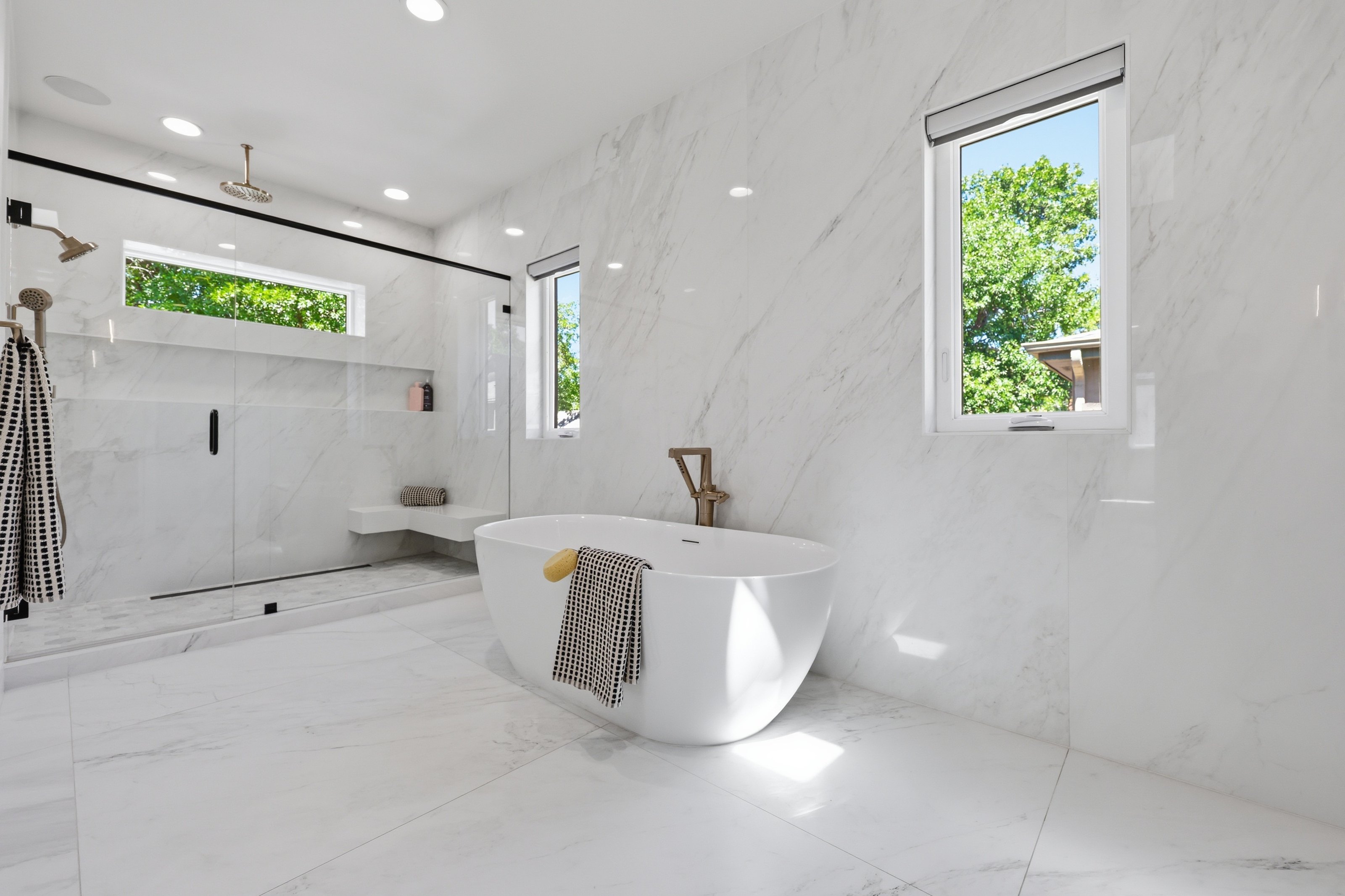 The primary bath, tub and shower