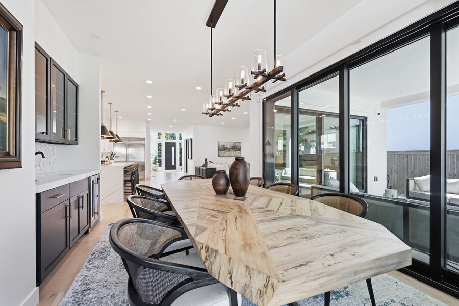 Dining room opening to the covered patio